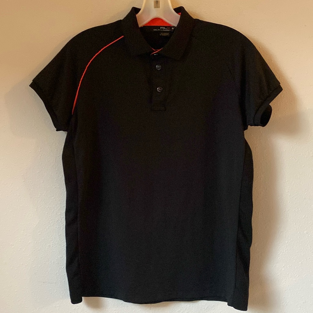 Ralph Lauren X Golf Sz Medium Short Sleeved Snap Front Polo Shirt, Black/ Coral